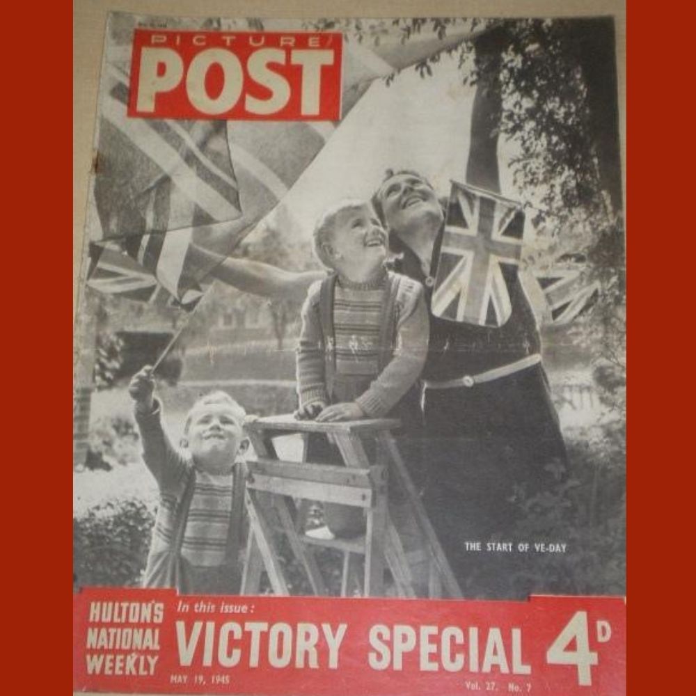 Front cover of the Picture Post magazine with children waving flags