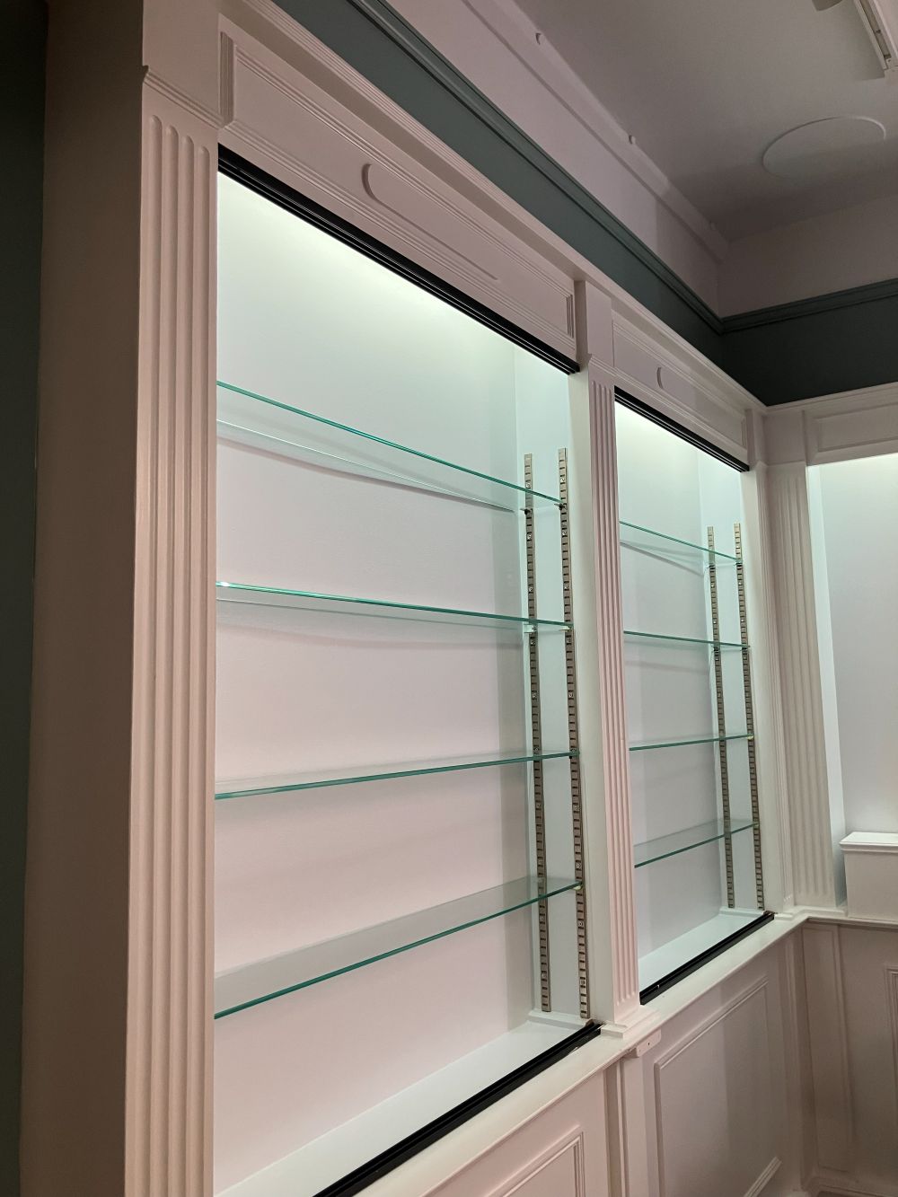 Photograph of empty glass shelves