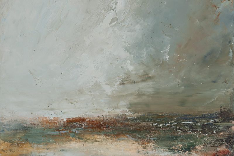 Oil painting of a stormy landscape