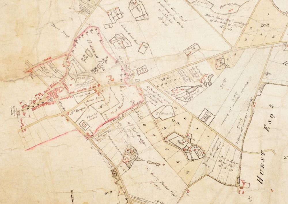 Map showing enclosures around Horsham