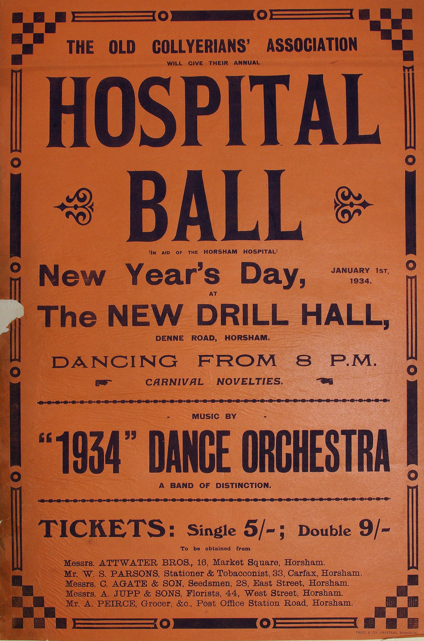 An invitation to the Hospital Ball at the Drill Horsham Horsham