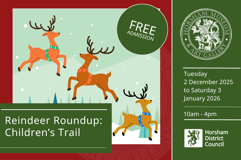 Promotional image for Reindeer Roundup children's trail. Cartoon reindeer on a snowy background.