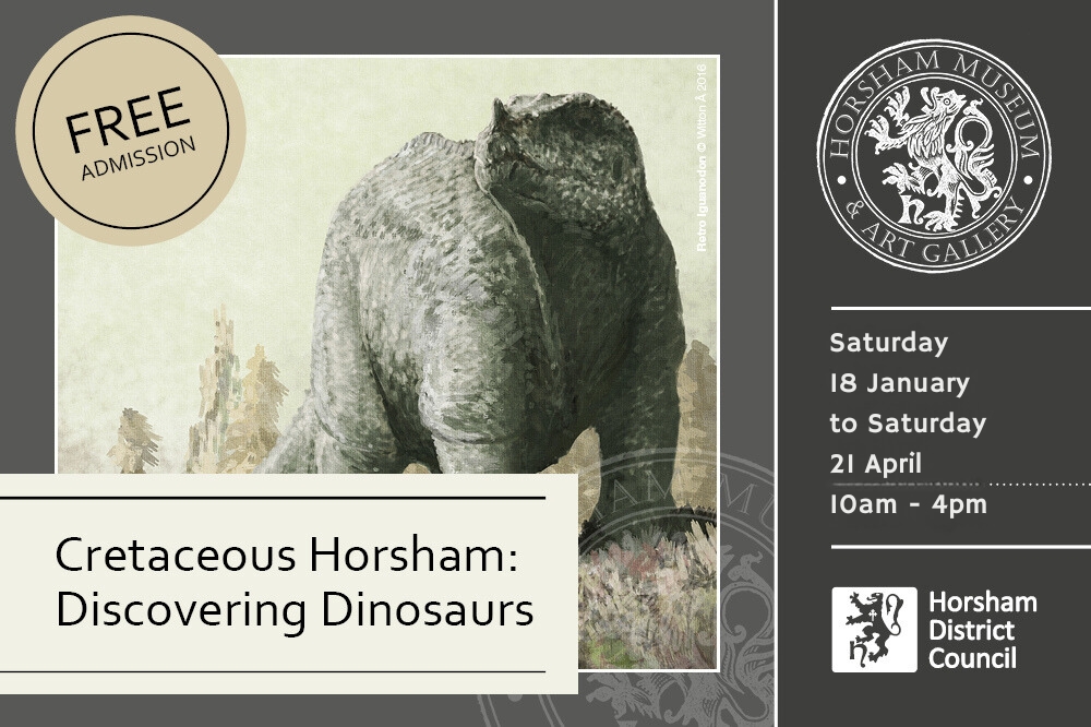 Advert image for Cretaceous Horsham: Discovering Dinosaurs Exhibition at Horsham Museum.