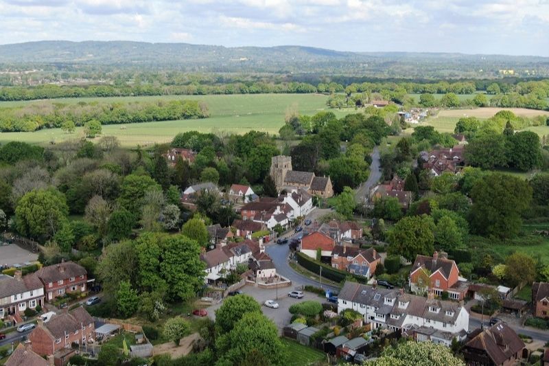 An overhead view of the village of Rusper