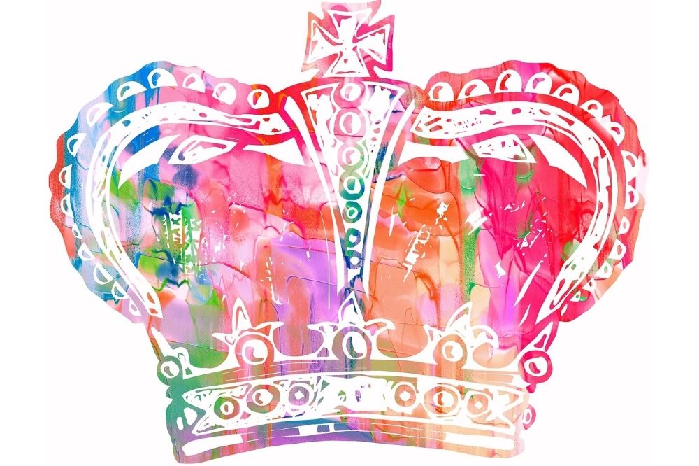 A multicoloured watercolour of a crown