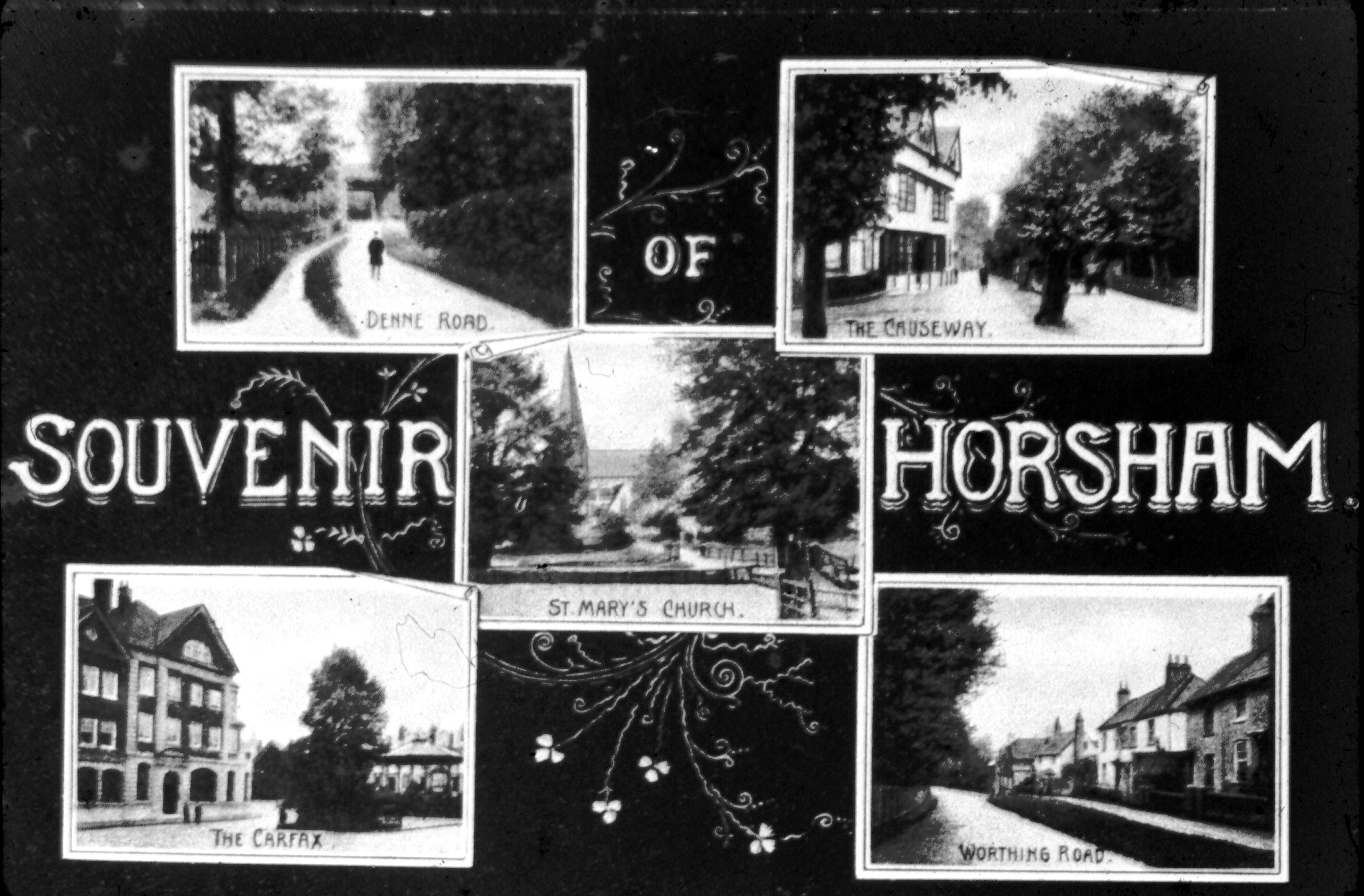 Postcard of various scenes around Horsham.