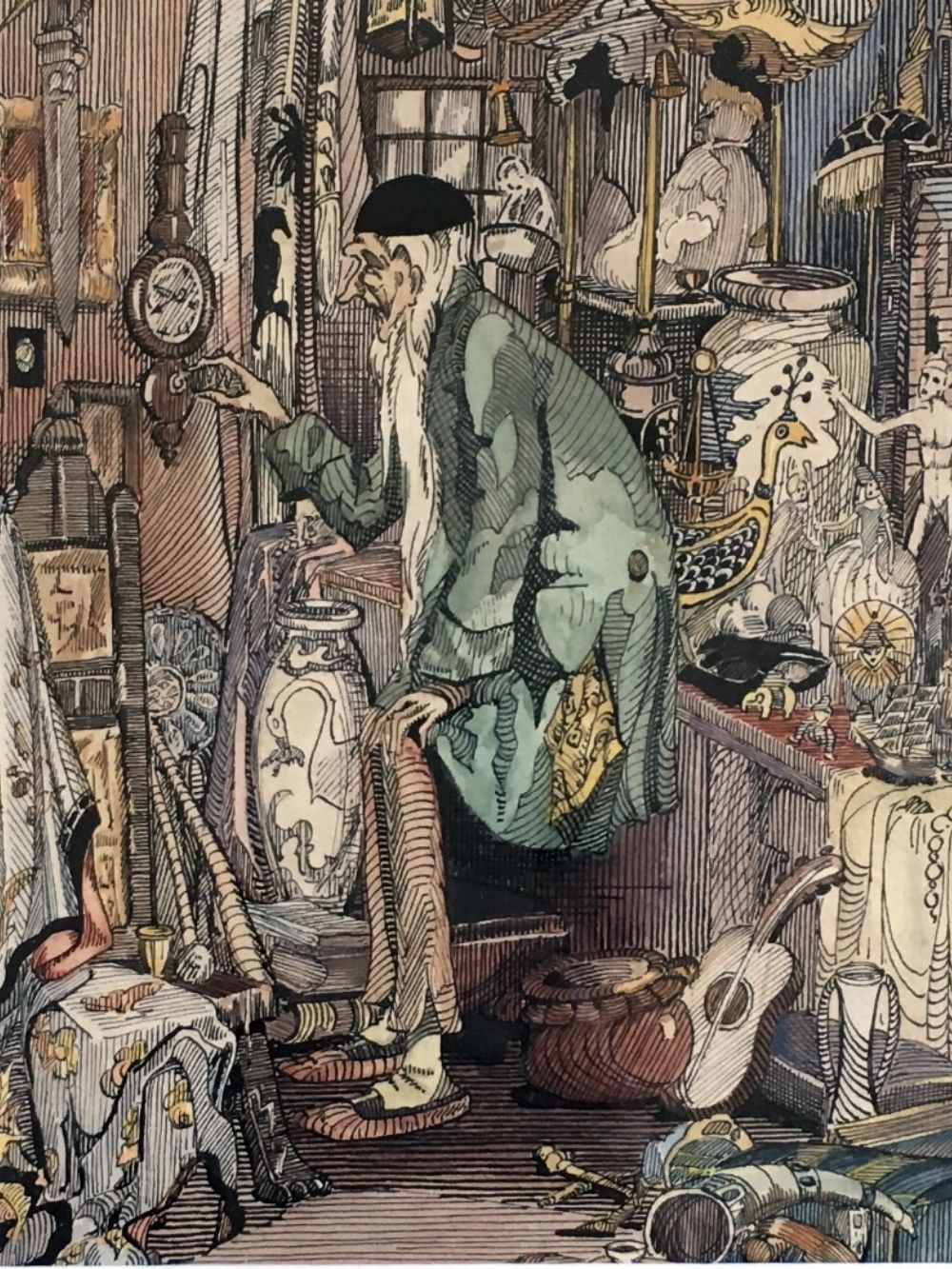 watercolour of a scene from the curiosity shop