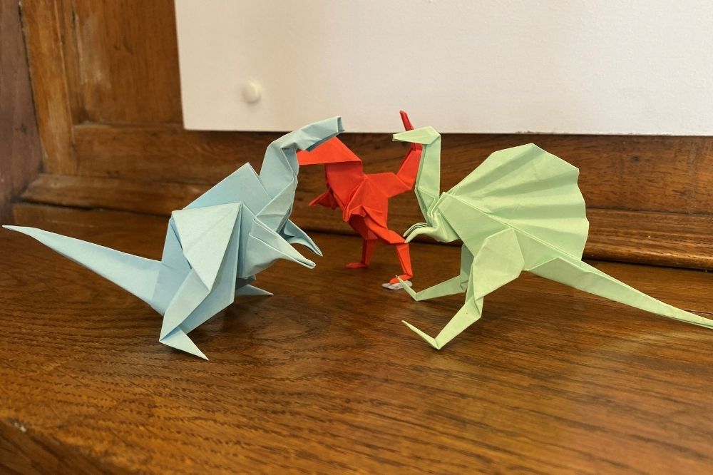 A set of origami dinosaurs