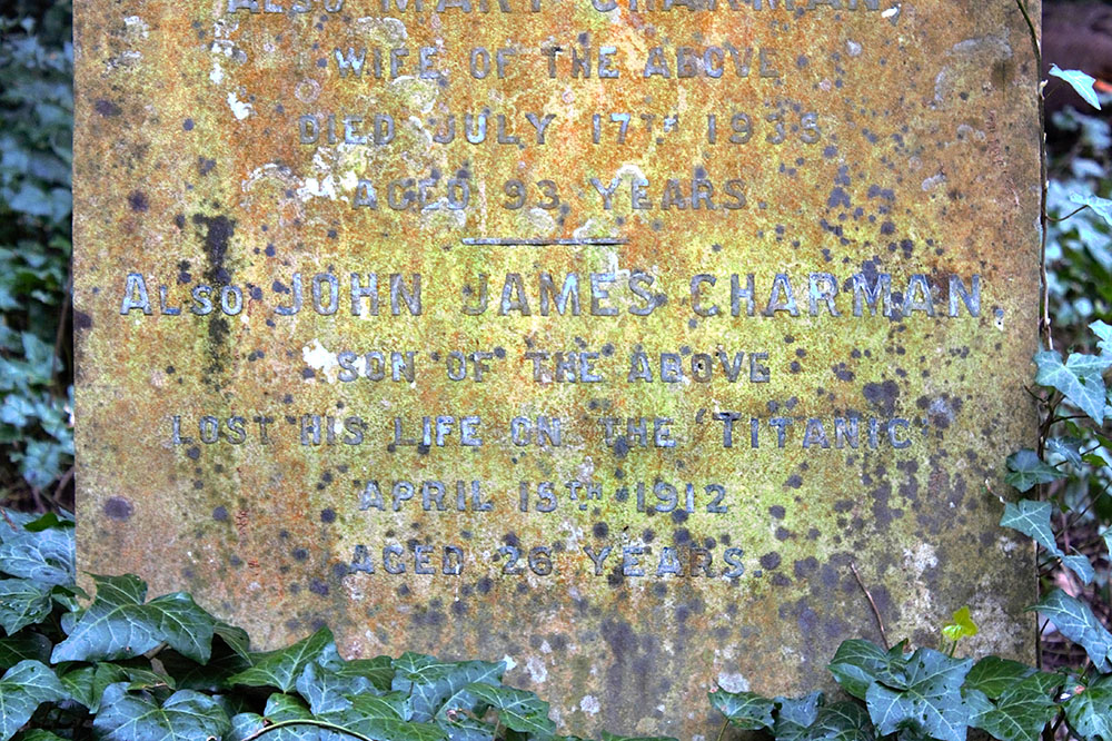 John James Charman (1886–1912) - headstone detail