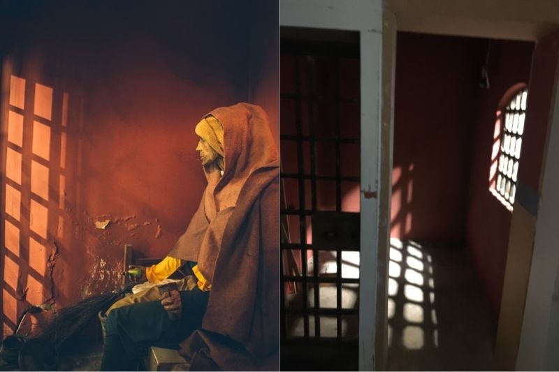 The prisoner in his cell, and the empty cell with the door open