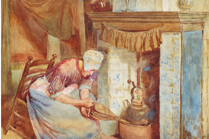 Woman at fireplace